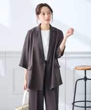 K3JGD06089 a.v.v Elmi(アー・ヴェ・ヴェ) 【低身長サイズ】ハーフスリーブダブルジャケット［接触冷感/速乾/UVカット/イージーケア］ ネイビー