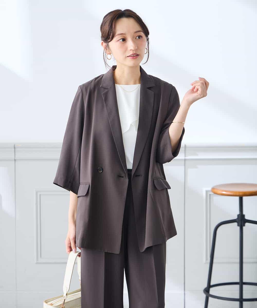 K3JGD06089 a.v.v Elmi(アー・ヴェ・ヴェ) 【低身長サイズ】ハーフスリーブダブルジャケット［接触冷感/速乾/UVカット/イージーケア］ ネイビー