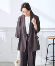 K3JGD06089 a.v.v Elmi(アー・ヴェ・ヴェ) 【低身長サイズ】ハーフスリーブダブルジャケット［接触冷感/速乾/UVカット/イージーケア］ ネイビー