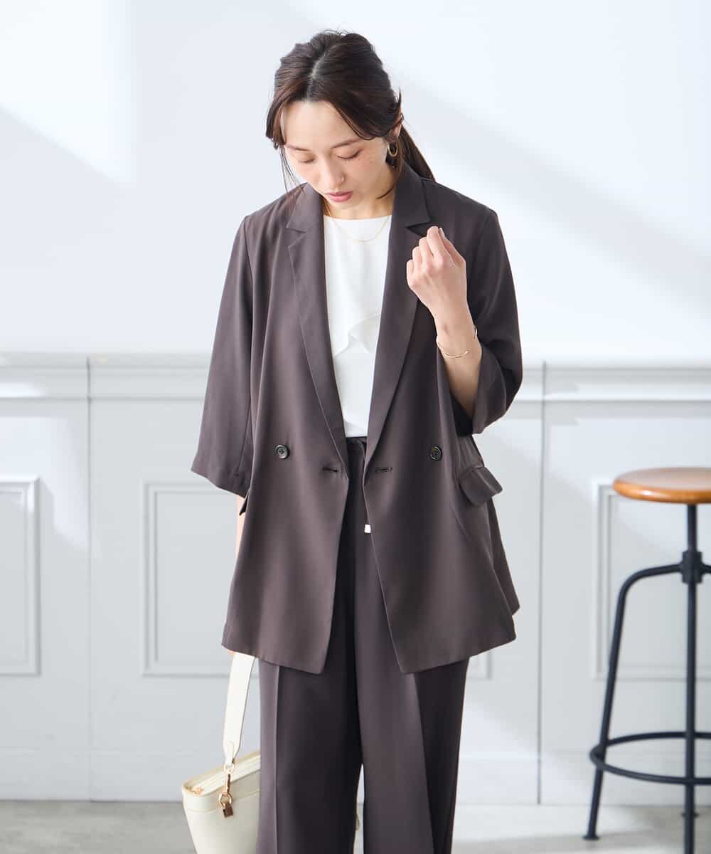 K3JGD06089 a.v.v Elmi(アー・ヴェ・ヴェ) 【低身長サイズ】ハーフスリーブダブルジャケット［接触冷感/速乾/UVカット/イージーケア］ ネイビー