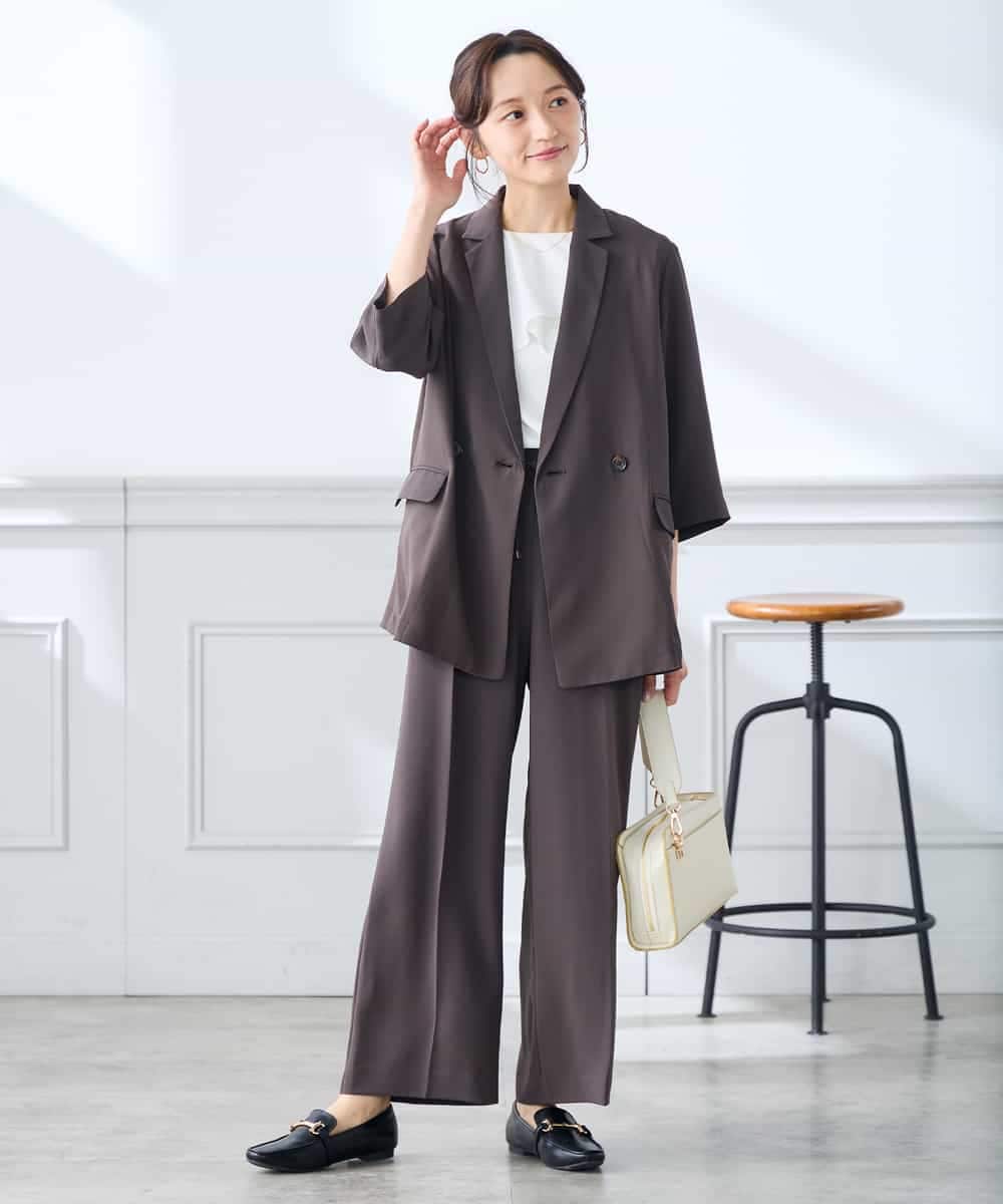 K3JGD06089 a.v.v Elmi(アー・ヴェ・ヴェ) 【低身長サイズ】ハーフスリーブダブルジャケット［接触冷感/速乾/UVカット/イージーケア］ ネイビー