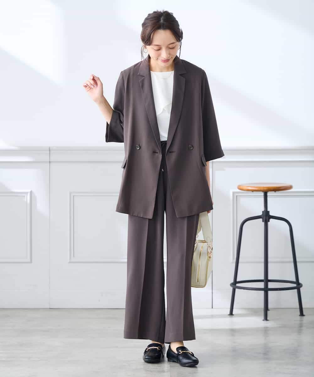 K3JGD06089 a.v.v Elmi(アー・ヴェ・ヴェ) 【低身長サイズ】ハーフスリーブダブルジャケット［接触冷感/速乾/UVカット/イージーケア］ ネイビー