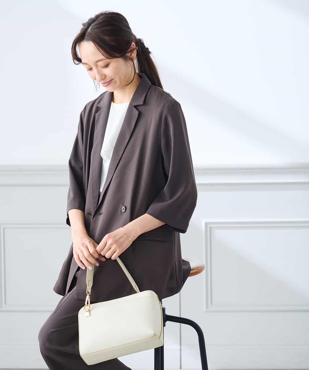 K3JGD06089 a.v.v Elmi(アー・ヴェ・ヴェ) 【低身長サイズ】ハーフスリーブダブルジャケット［接触冷感/速乾/UVカット/イージーケア］ ネイビー