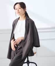 K3JGD06089 a.v.v Elmi(アー・ヴェ・ヴェ) 【低身長サイズ】ハーフスリーブダブルジャケット［接触冷感/速乾/UVカット/イージーケア］ ネイビー