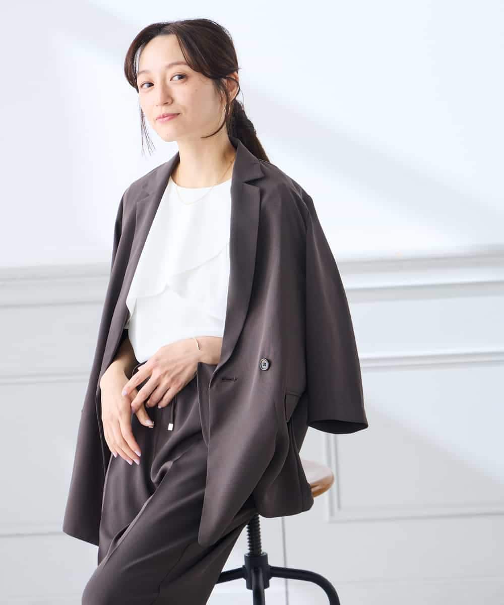 K3JGD06089 a.v.v Elmi(アー・ヴェ・ヴェ) 【低身長サイズ】ハーフスリーブダブルジャケット［接触冷感/速乾/UVカット/イージーケア］ ネイビー