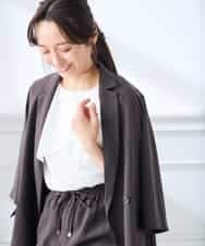 K3JGD06089 a.v.v Elmi(アー・ヴェ・ヴェ) 【低身長サイズ】ハーフスリーブダブルジャケット［接触冷感/速乾/UVカット/イージーケア］ ネイビー