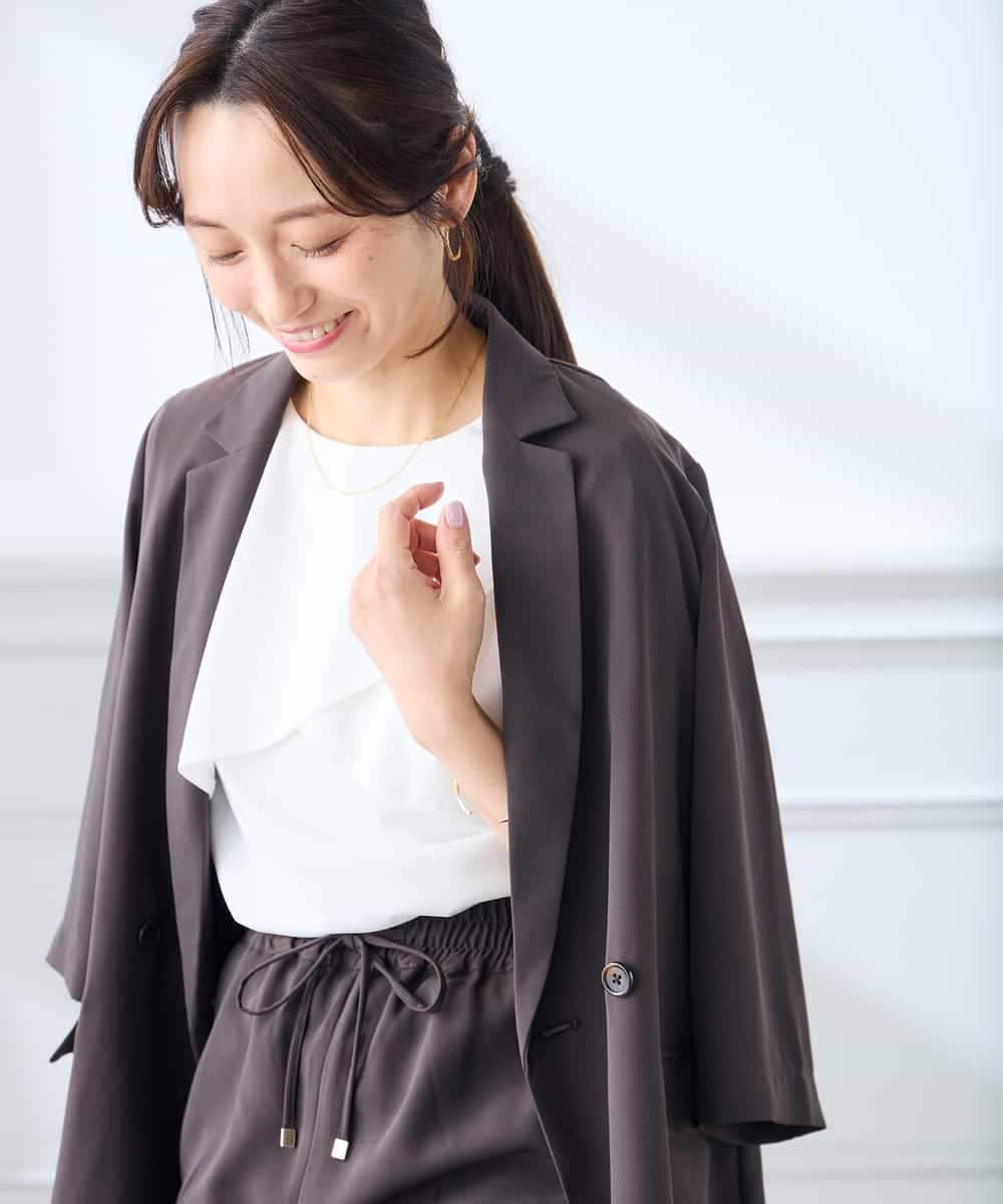 K3JGD06089 a.v.v Elmi(アー・ヴェ・ヴェ) 【低身長サイズ】ハーフスリーブダブルジャケット［接触冷感/速乾/UVカット/イージーケア］ ネイビー