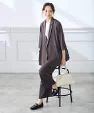 K3JGD06089 a.v.v Elmi(アー・ヴェ・ヴェ) 【低身長サイズ】ハーフスリーブダブルジャケット［接触冷感/速乾/UVカット/イージーケア］ ネイビー