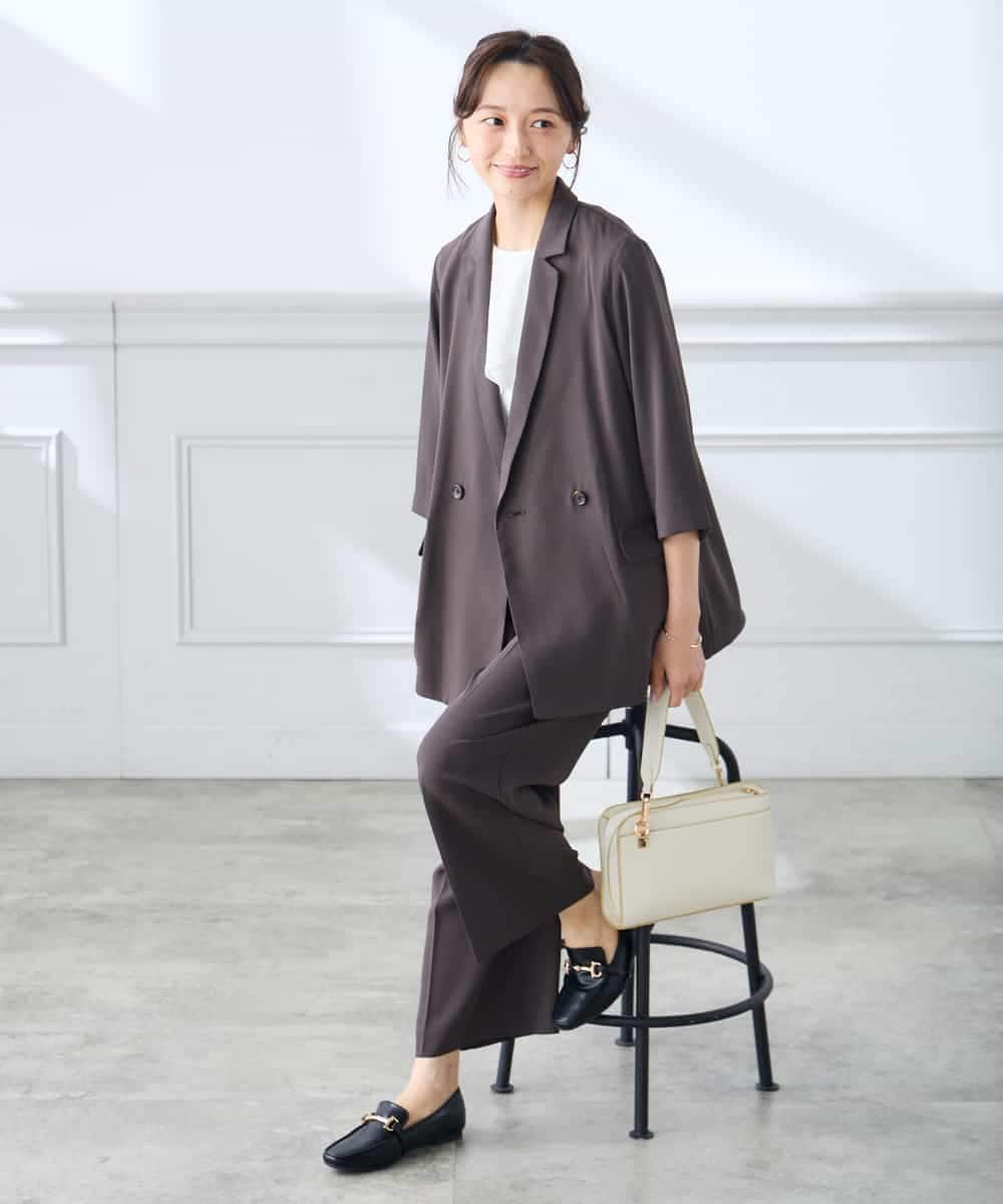 K3JGD06089 a.v.v Elmi(アー・ヴェ・ヴェ) 【低身長サイズ】ハーフスリーブダブルジャケット［接触冷感/速乾/UVカット/イージーケア］ ネイビー