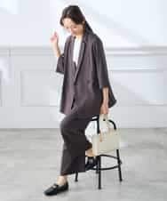 K3JGD06089 a.v.v Elmi(アー・ヴェ・ヴェ) 【低身長サイズ】ハーフスリーブダブルジャケット［接触冷感/速乾/UVカット/イージーケア］ ネイビー