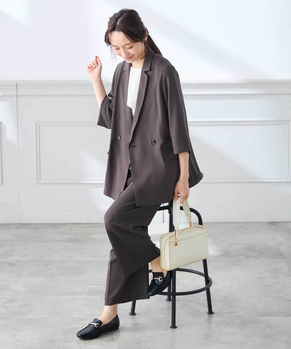 K3JGD06089 a.v.v Elmi(アー・ヴェ・ヴェ) 【低身長サイズ】ハーフスリーブダブルジャケット［接触冷感/速乾/UVカット/イージーケア］ ネイビー