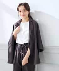 K3JGD06089 a.v.v Elmi(アー・ヴェ・ヴェ) 【低身長サイズ】ハーフスリーブダブルジャケット［接触冷感/速乾/UVカット/イージーケア］ ネイビー