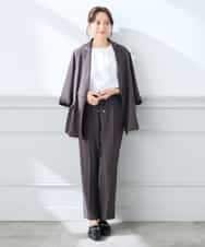 K3JGD06089 a.v.v Elmi(アー・ヴェ・ヴェ) 【低身長サイズ】ハーフスリーブダブルジャケット［接触冷感/速乾/UVカット/イージーケア］ ネイビー