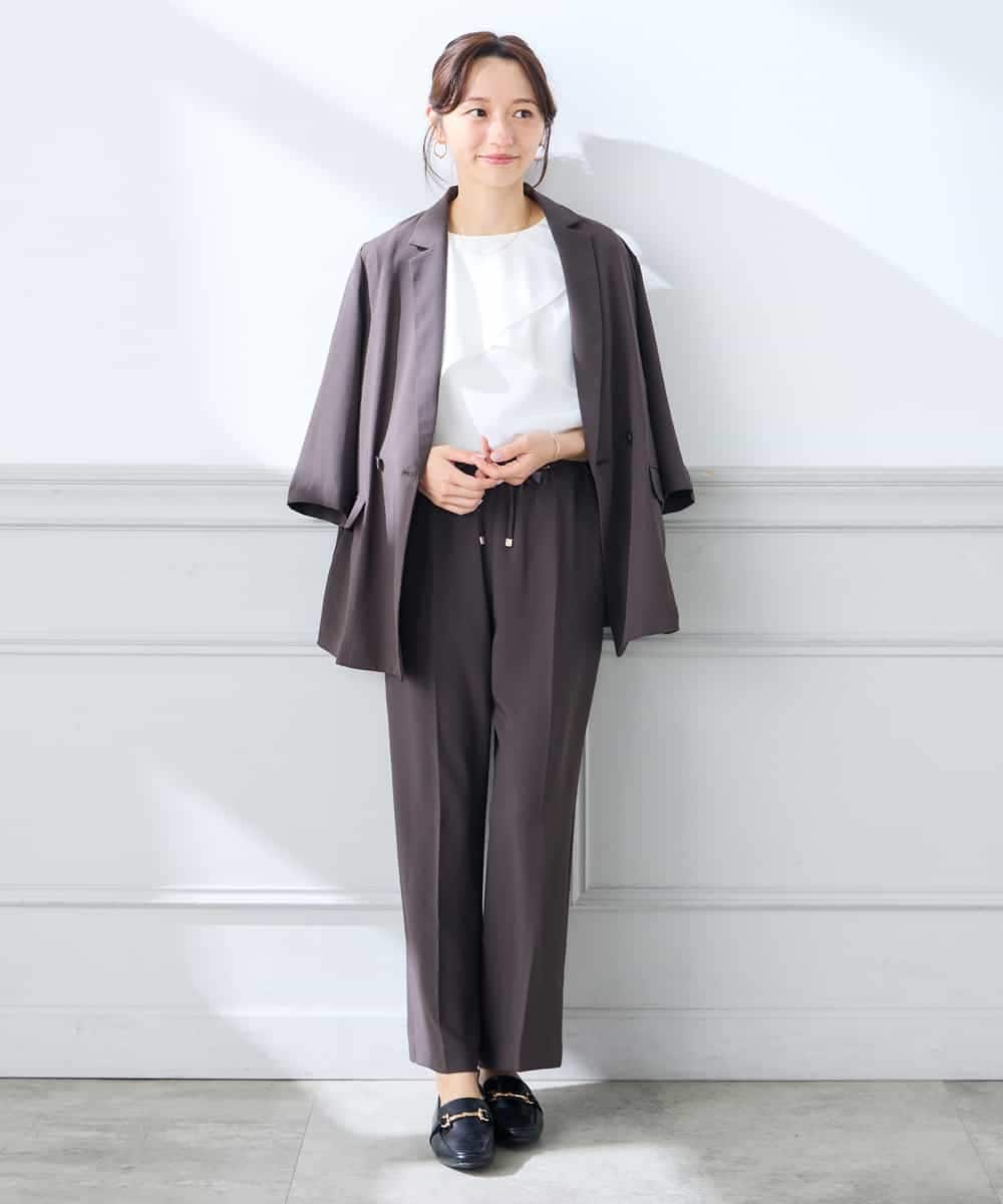 K3JGD06089 a.v.v Elmi(アー・ヴェ・ヴェ) 【低身長サイズ】ハーフスリーブダブルジャケット［接触冷感/速乾/UVカット/イージーケア］ ネイビー