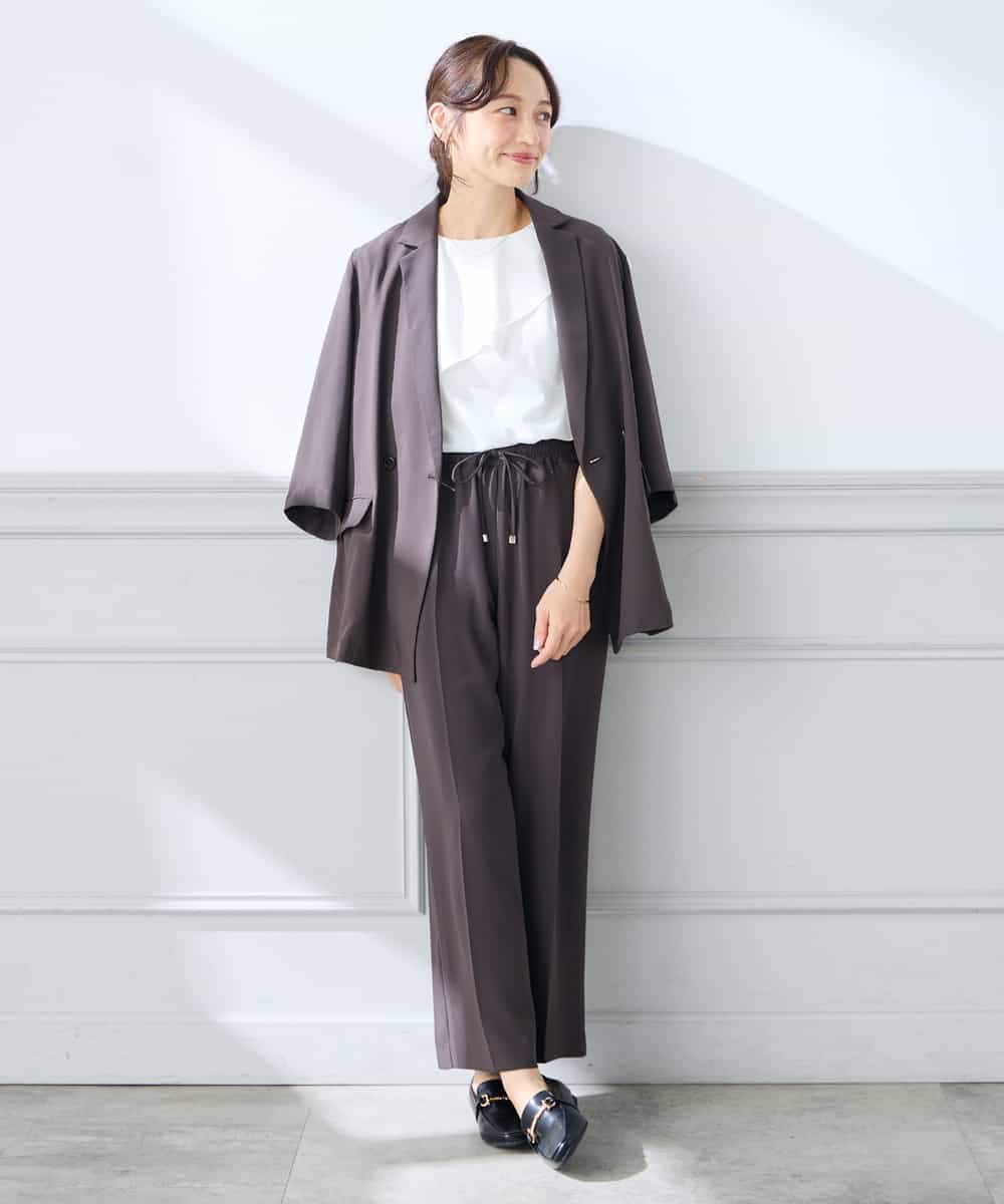 K3JGD06089 a.v.v Elmi(アー・ヴェ・ヴェ) 【低身長サイズ】ハーフスリーブダブルジャケット［接触冷感/速乾/UVカット/イージーケア］ ネイビー