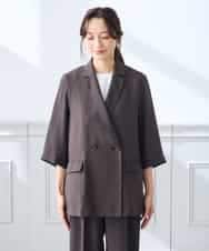 K3JGD06089 a.v.v Elmi(アー・ヴェ・ヴェ) 【低身長サイズ】ハーフスリーブダブルジャケット［接触冷感/速乾/UVカット/イージーケア］ ネイビー