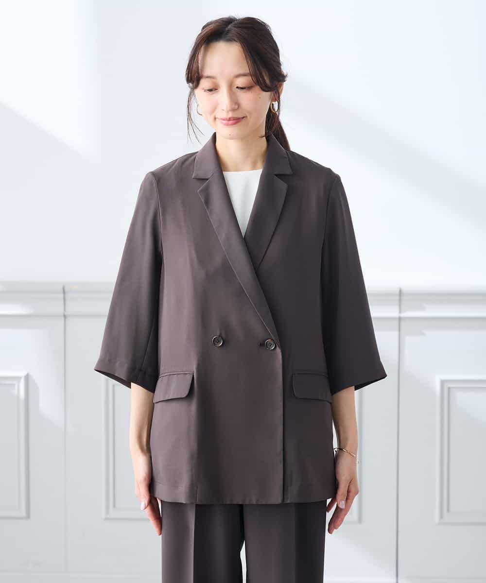 K3JGD06089 a.v.v Elmi(アー・ヴェ・ヴェ) 【低身長サイズ】ハーフスリーブダブルジャケット［接触冷感/速乾/UVカット/イージーケア］ ネイビー