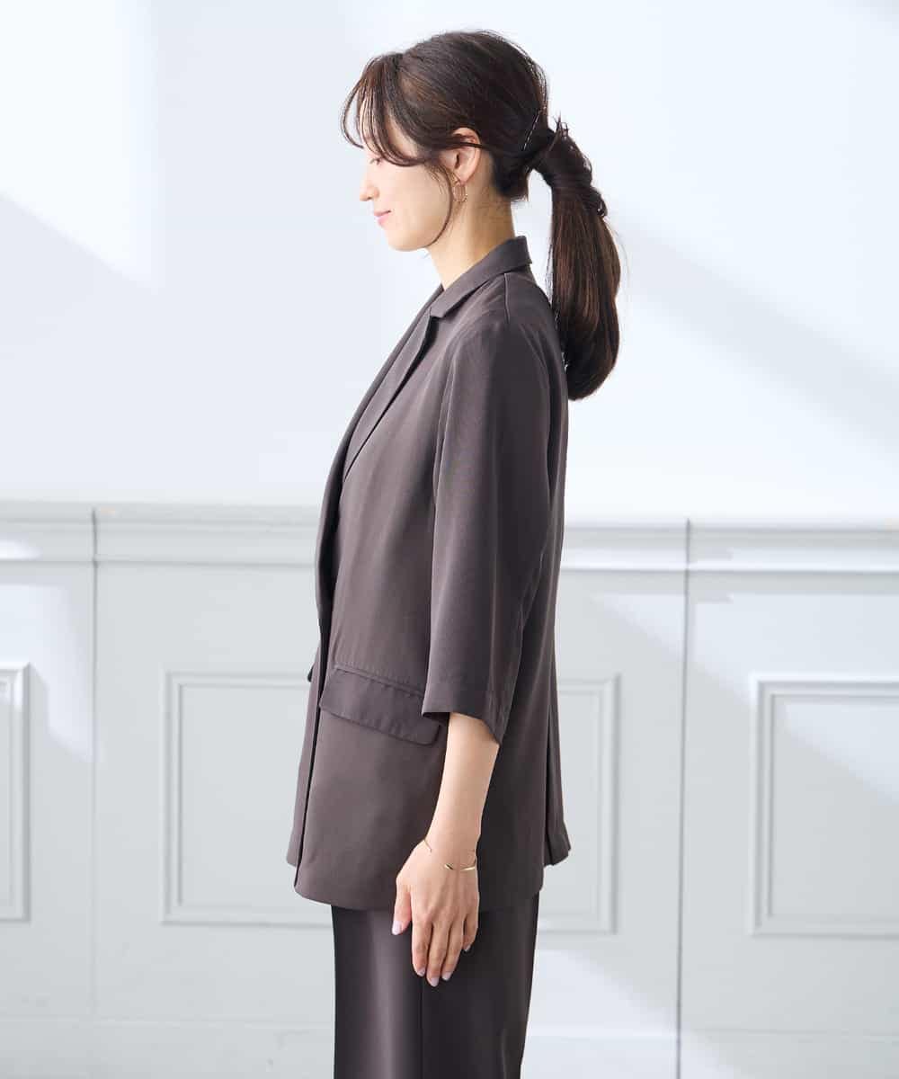 K3JGD06089 a.v.v Elmi(アー・ヴェ・ヴェ) 【低身長サイズ】ハーフスリーブダブルジャケット［接触冷感/速乾/UVカット/イージーケア］ ネイビー