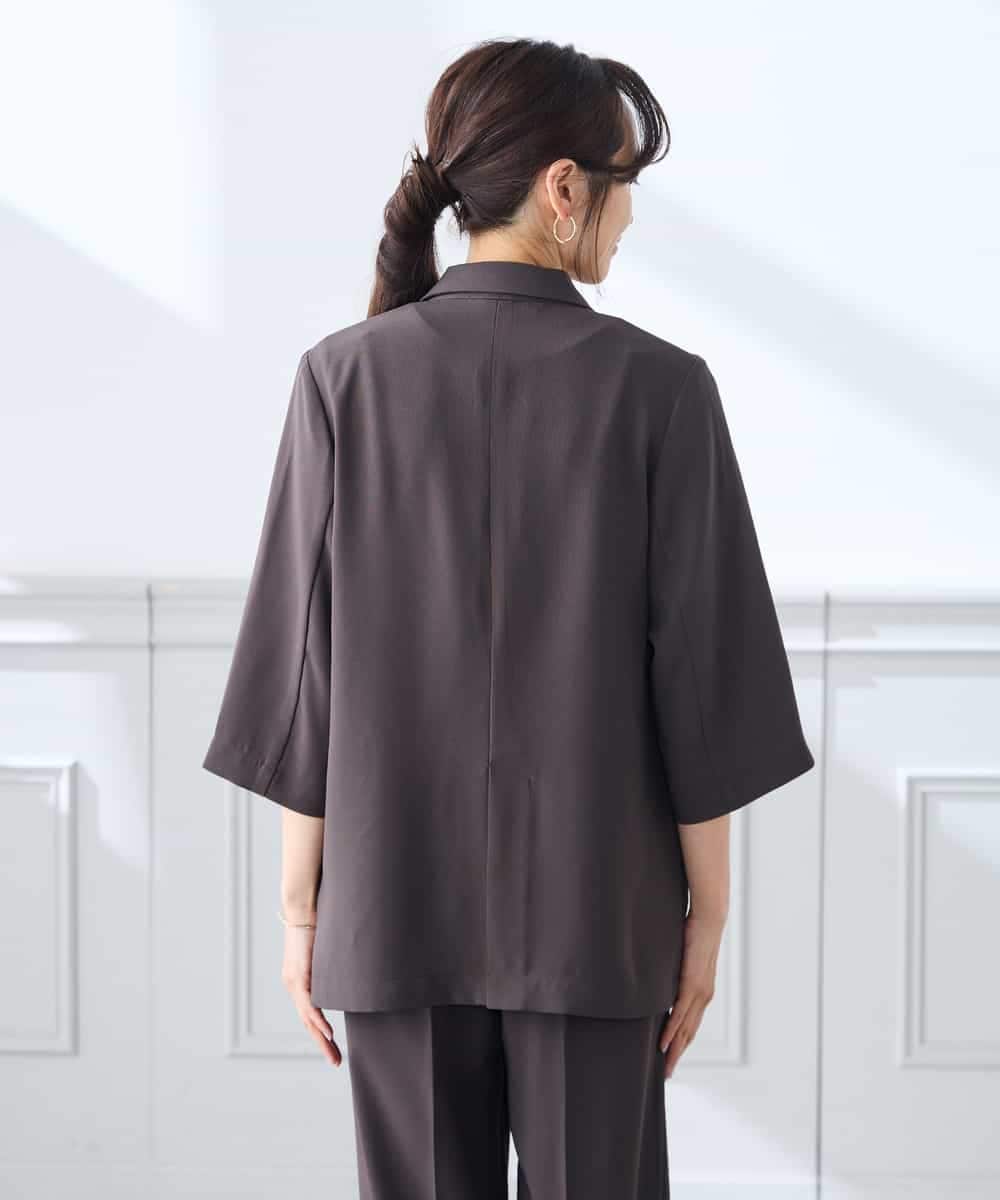 K3JGD06089 a.v.v Elmi(アー・ヴェ・ヴェ) 【低身長サイズ】ハーフスリーブダブルジャケット［接触冷感/速乾/UVカット/イージーケア］ ネイビー