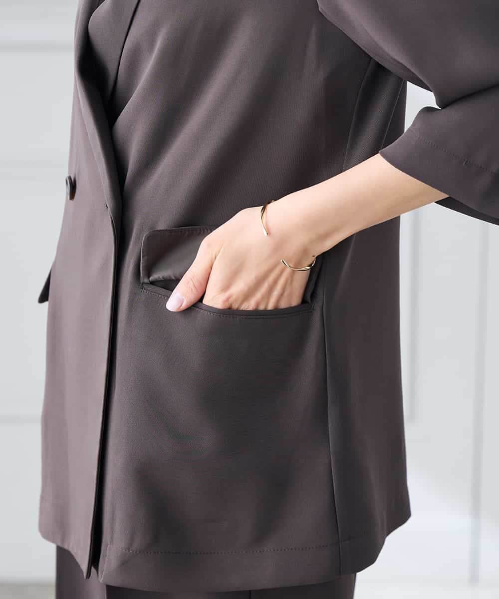 K3JGD06089 a.v.v Elmi(アー・ヴェ・ヴェ) 【低身長サイズ】ハーフスリーブダブルジャケット［接触冷感/速乾/UVカット/イージーケア］ ネイビー