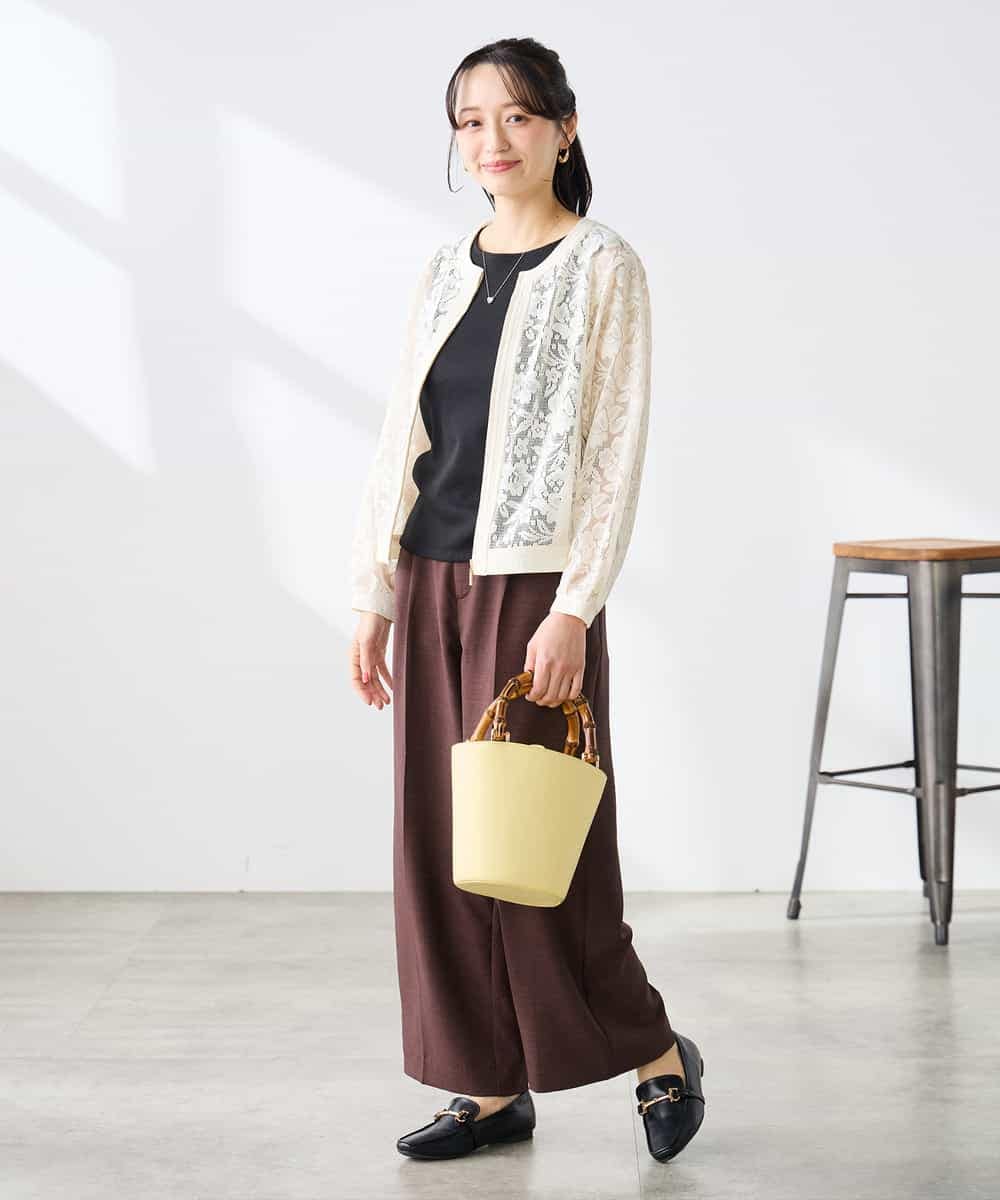 K3JGD15089 a.v.v Elmi(アー・ヴェ・ヴェ) 【低身長サイズ】ノーカラーレースブルゾン アイボリー