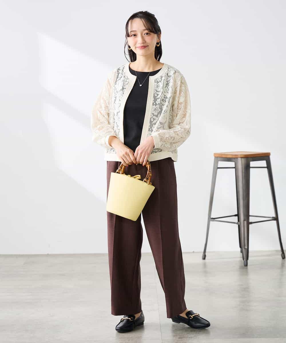 K3JGD15089 a.v.v Elmi(アー・ヴェ・ヴェ) 【低身長サイズ】ノーカラーレースブルゾン アイボリー