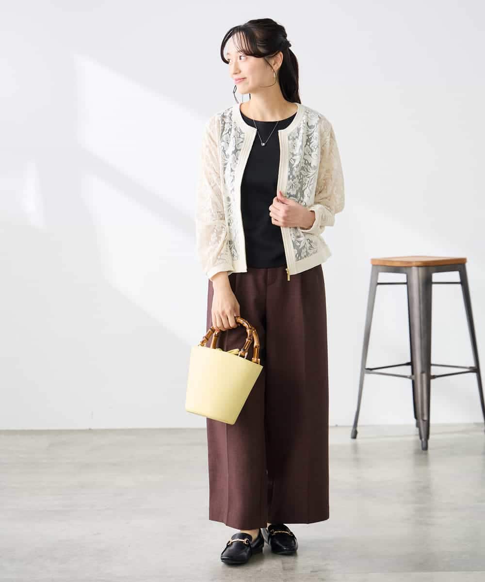 K3JGD15089 a.v.v Elmi(アー・ヴェ・ヴェ) 【低身長サイズ】ノーカラーレースブルゾン アイボリー