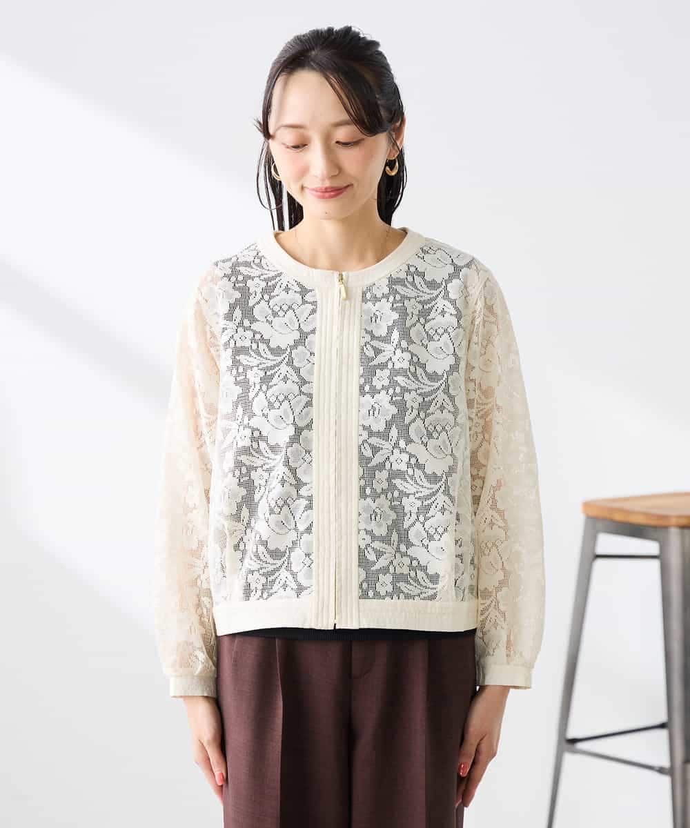 K3JGD15089 a.v.v Elmi(アー・ヴェ・ヴェ) 【低身長サイズ】ノーカラーレースブルゾン アイボリー