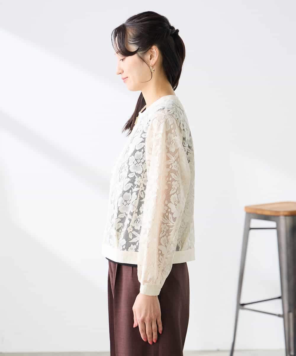 K3JGD15089 a.v.v Elmi(アー・ヴェ・ヴェ) 【低身長サイズ】ノーカラーレースブルゾン アイボリー