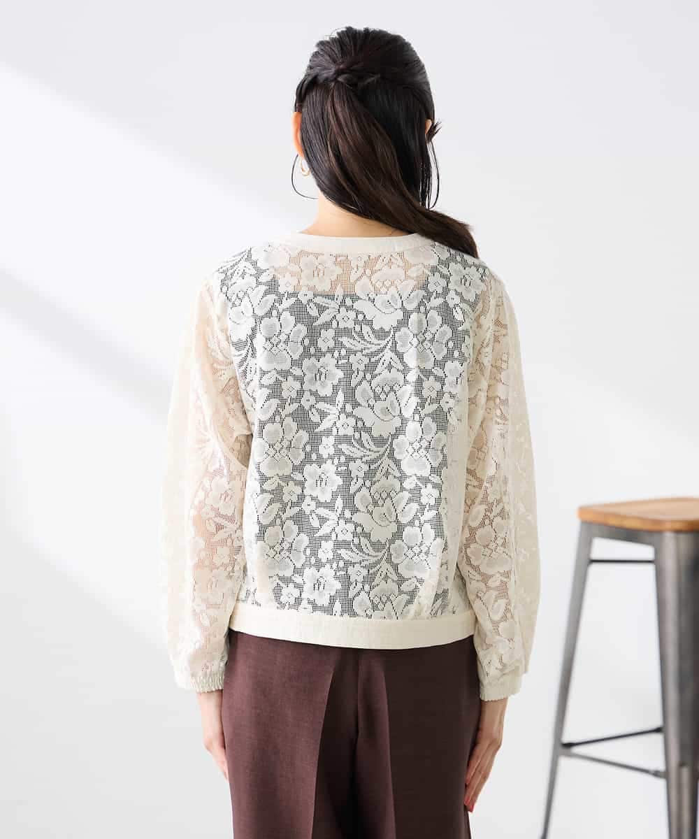 K3JGD15089 a.v.v Elmi(アー・ヴェ・ヴェ) 【低身長サイズ】ノーカラーレースブルゾン アイボリー