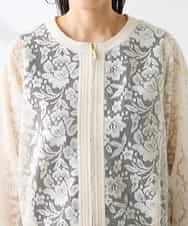 K3JGD15089 a.v.v Elmi(アー・ヴェ・ヴェ) 【低身長サイズ】ノーカラーレースブルゾン アイボリー