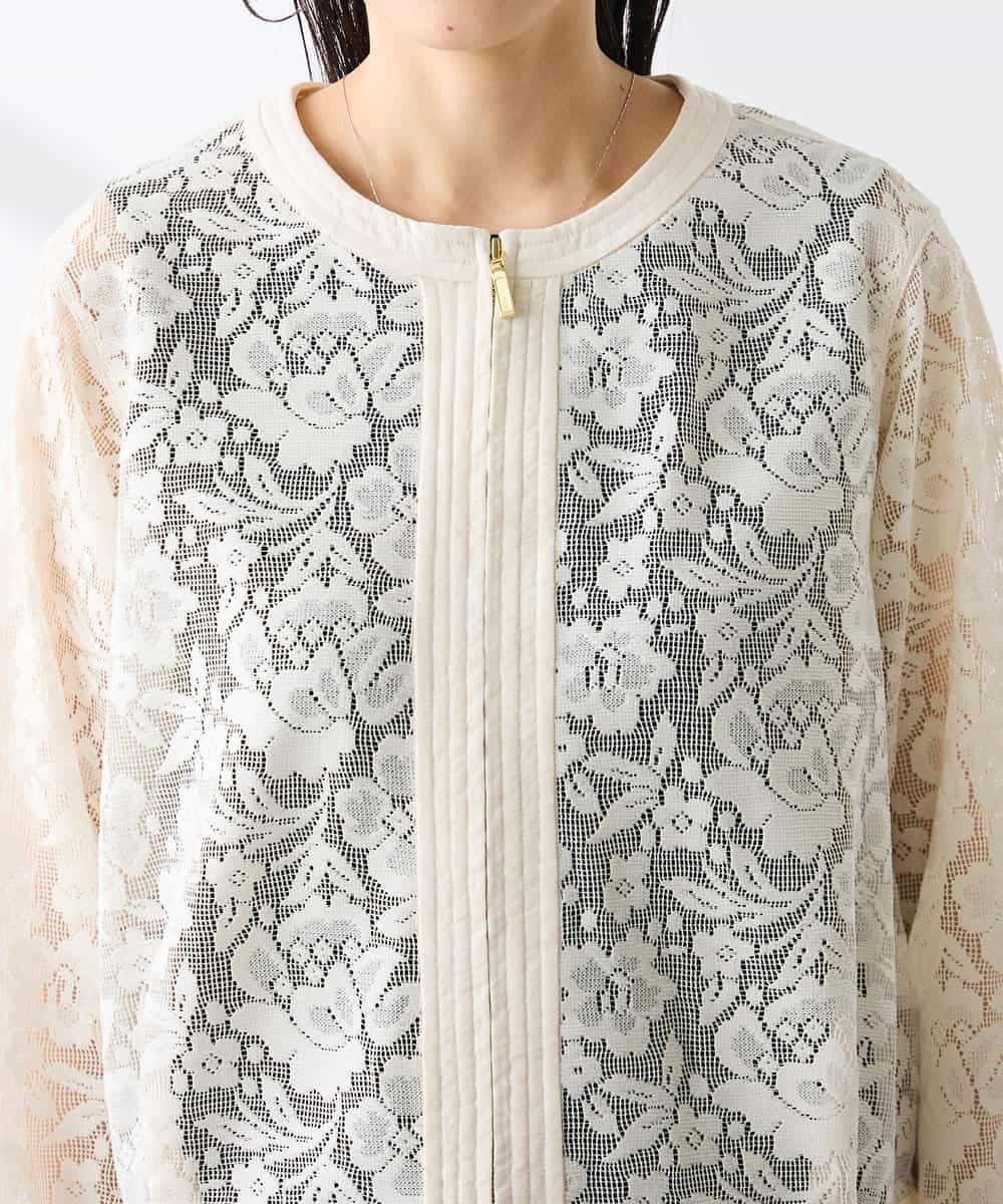 K3JGD15089 a.v.v Elmi(アー・ヴェ・ヴェ) 【低身長サイズ】ノーカラーレースブルゾン アイボリー