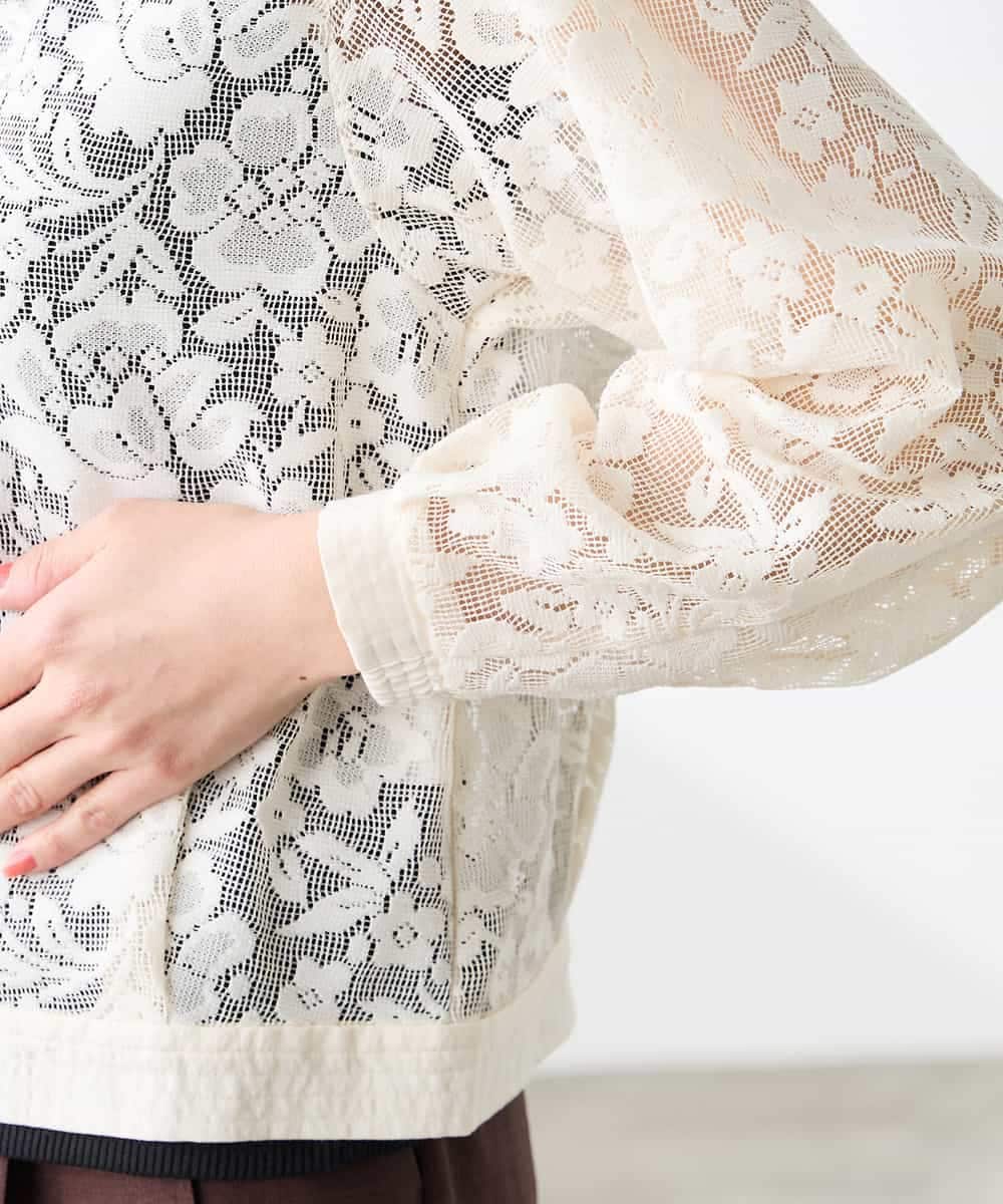 K3JGD15089 a.v.v Elmi(アー・ヴェ・ヴェ) 【低身長サイズ】ノーカラーレースブルゾン アイボリー