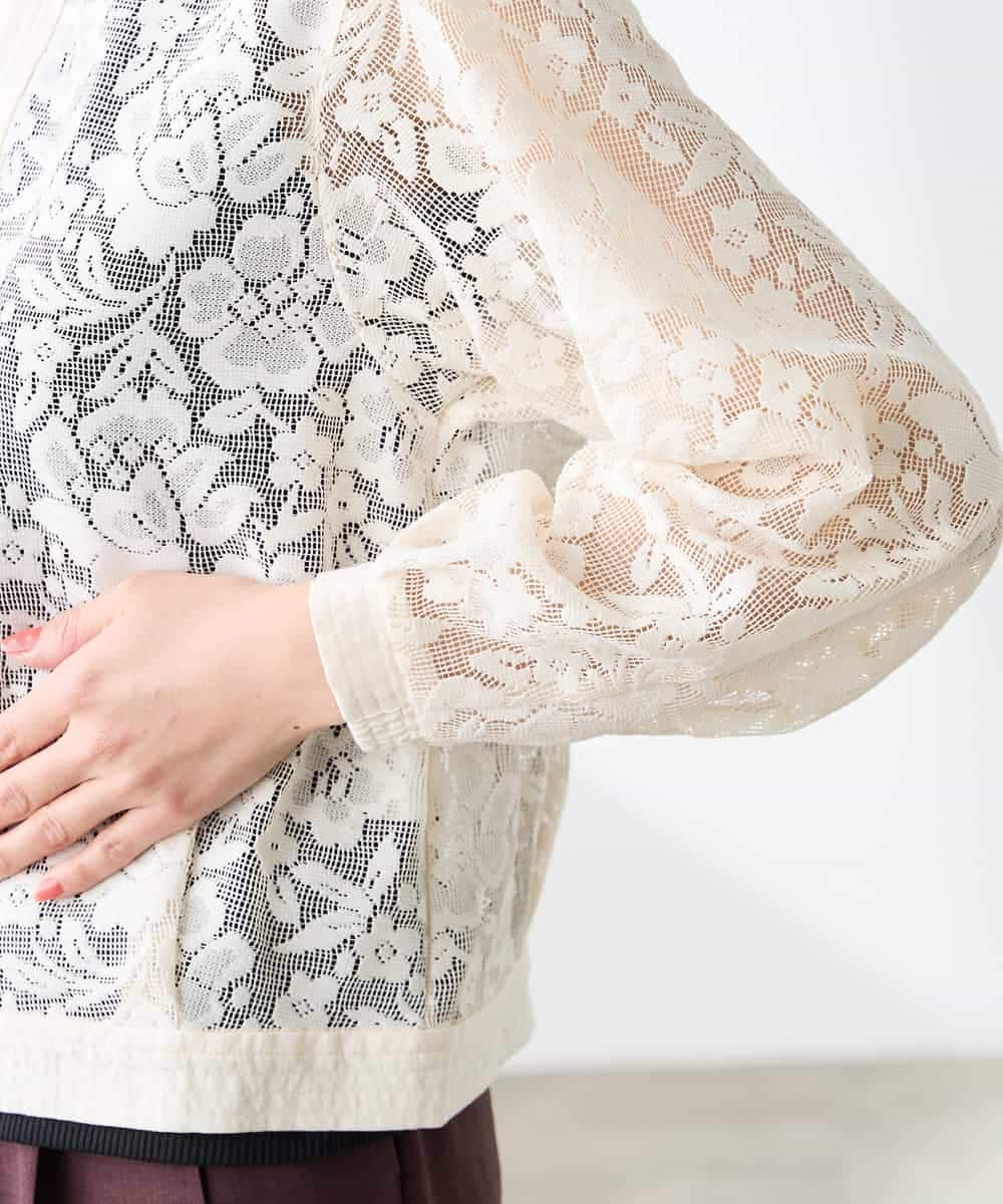 K3JGD15089 a.v.v Elmi(アー・ヴェ・ヴェ) 【低身長サイズ】ノーカラーレースブルゾン アイボリー