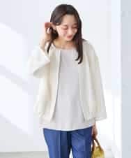 K3JGD18079 a.v.v Elmi(アー・ヴェ・ヴェ) 【低身長サイズ】ノーカラーメッシュブルゾン アイボリー