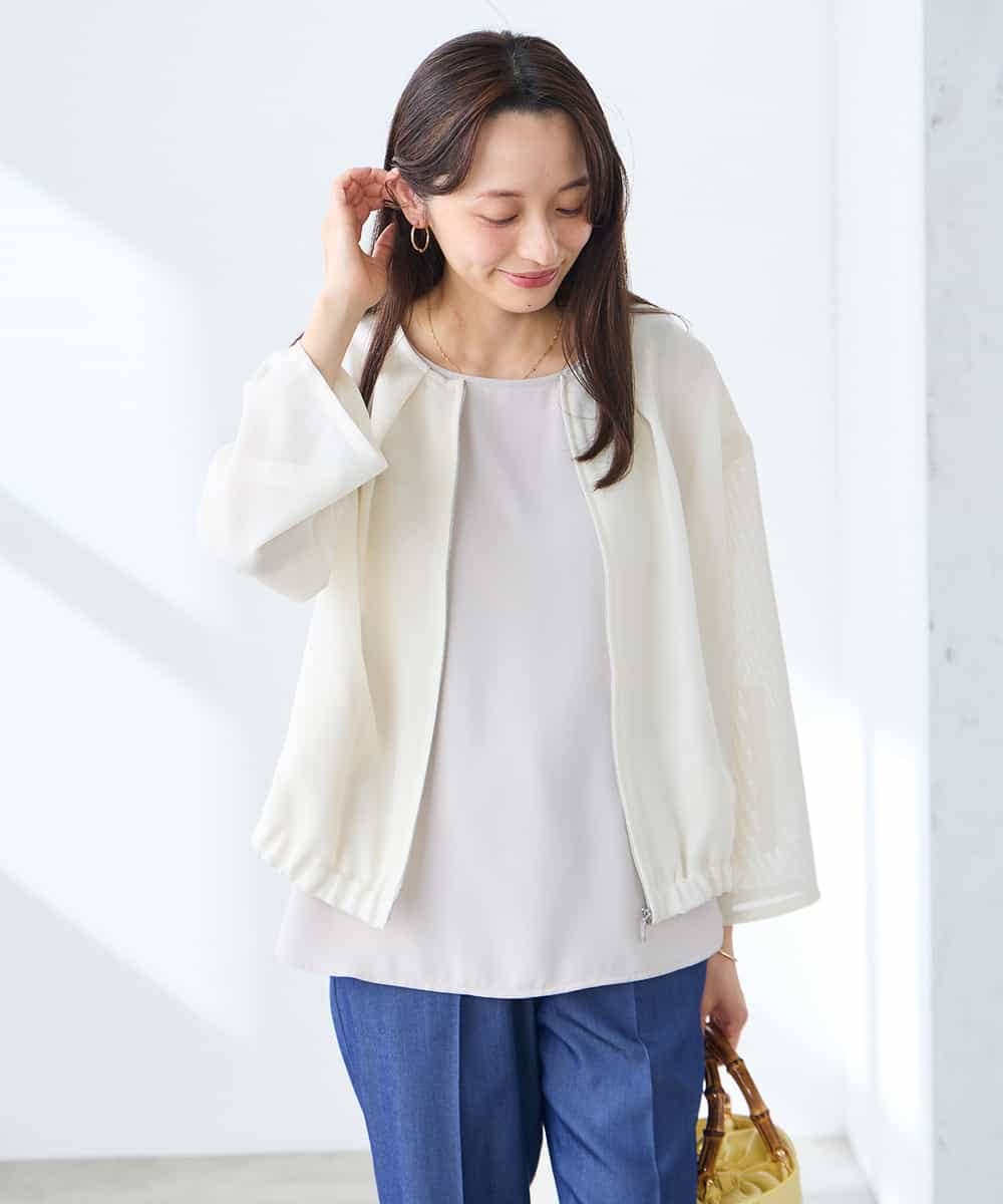 K3JGD18079 a.v.v Elmi(アー・ヴェ・ヴェ) 【低身長サイズ】ノーカラーメッシュブルゾン アイボリー