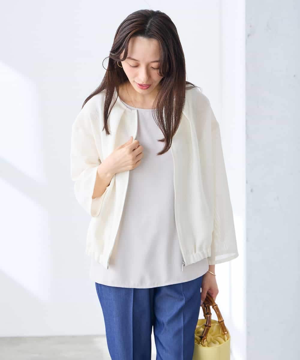 K3JGD18079 a.v.v Elmi(アー・ヴェ・ヴェ) 【低身長サイズ】ノーカラーメッシュブルゾン アイボリー