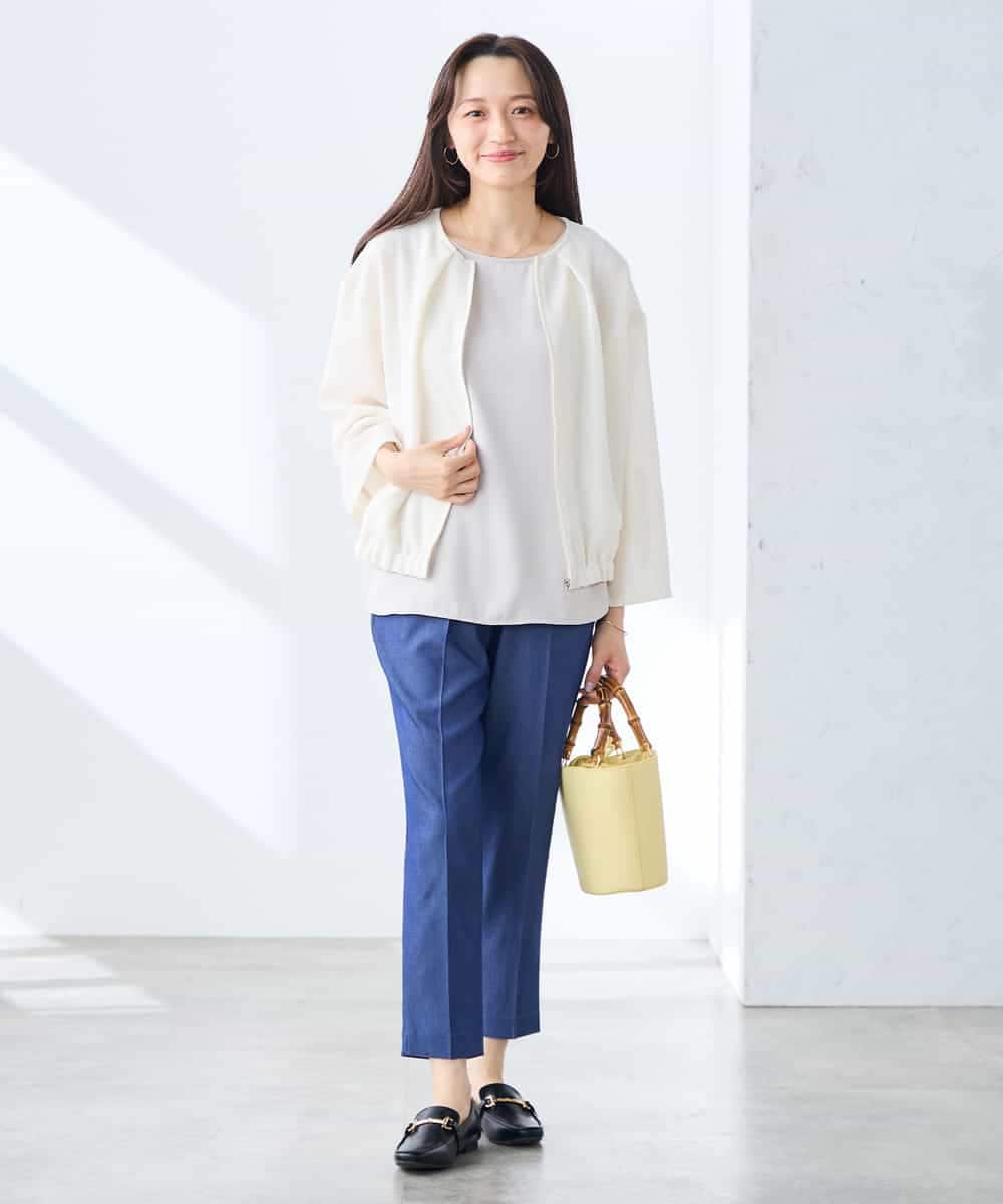 K3JGD18079 a.v.v Elmi(アー・ヴェ・ヴェ) 【低身長サイズ】ノーカラーメッシュブルゾン アイボリー