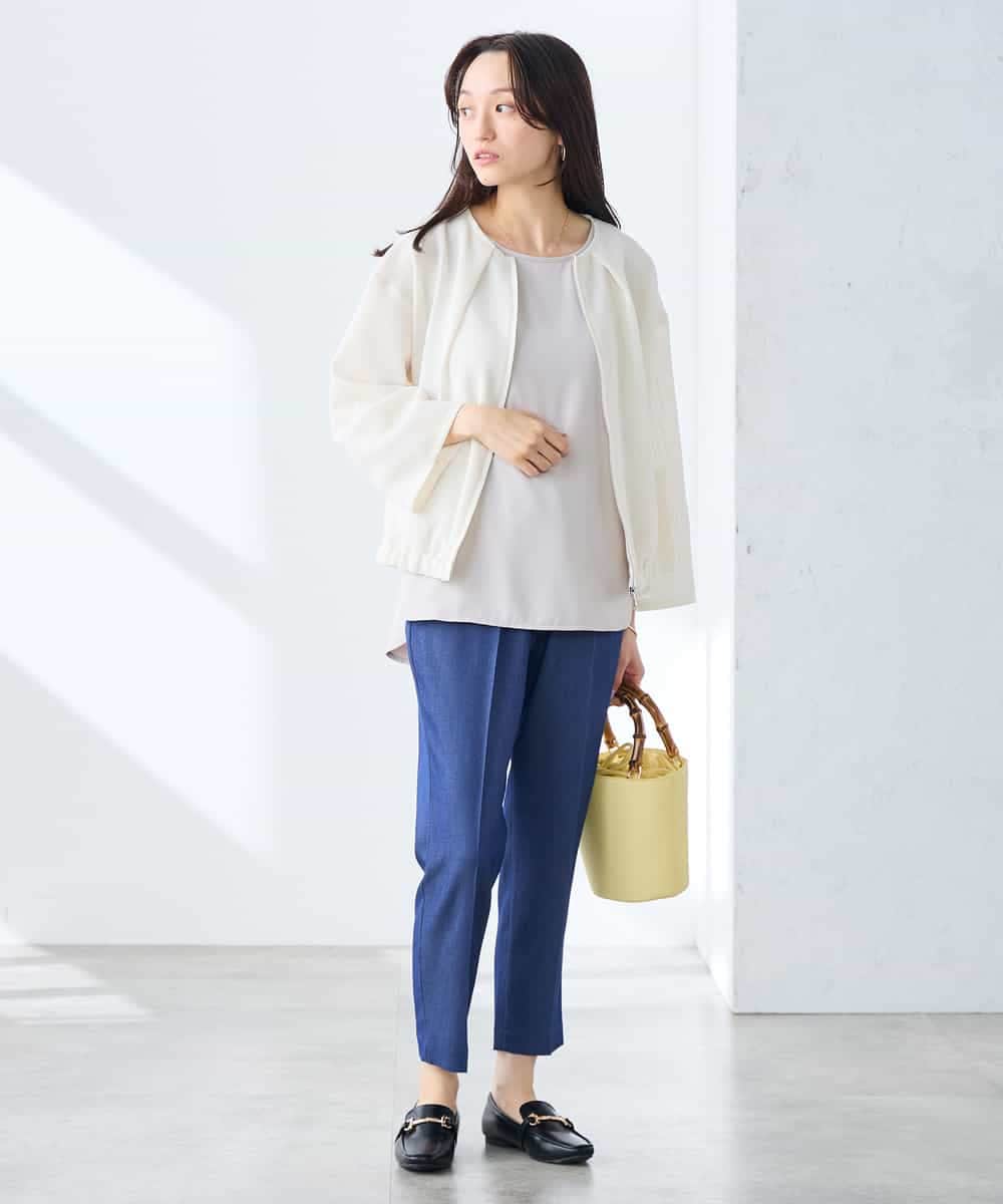 K3JGD18079 a.v.v Elmi(アー・ヴェ・ヴェ) 【低身長サイズ】ノーカラーメッシュブルゾン アイボリー