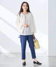 K3JGD18079 a.v.v Elmi(アー・ヴェ・ヴェ) 【低身長サイズ】ノーカラーメッシュブルゾン アイボリー