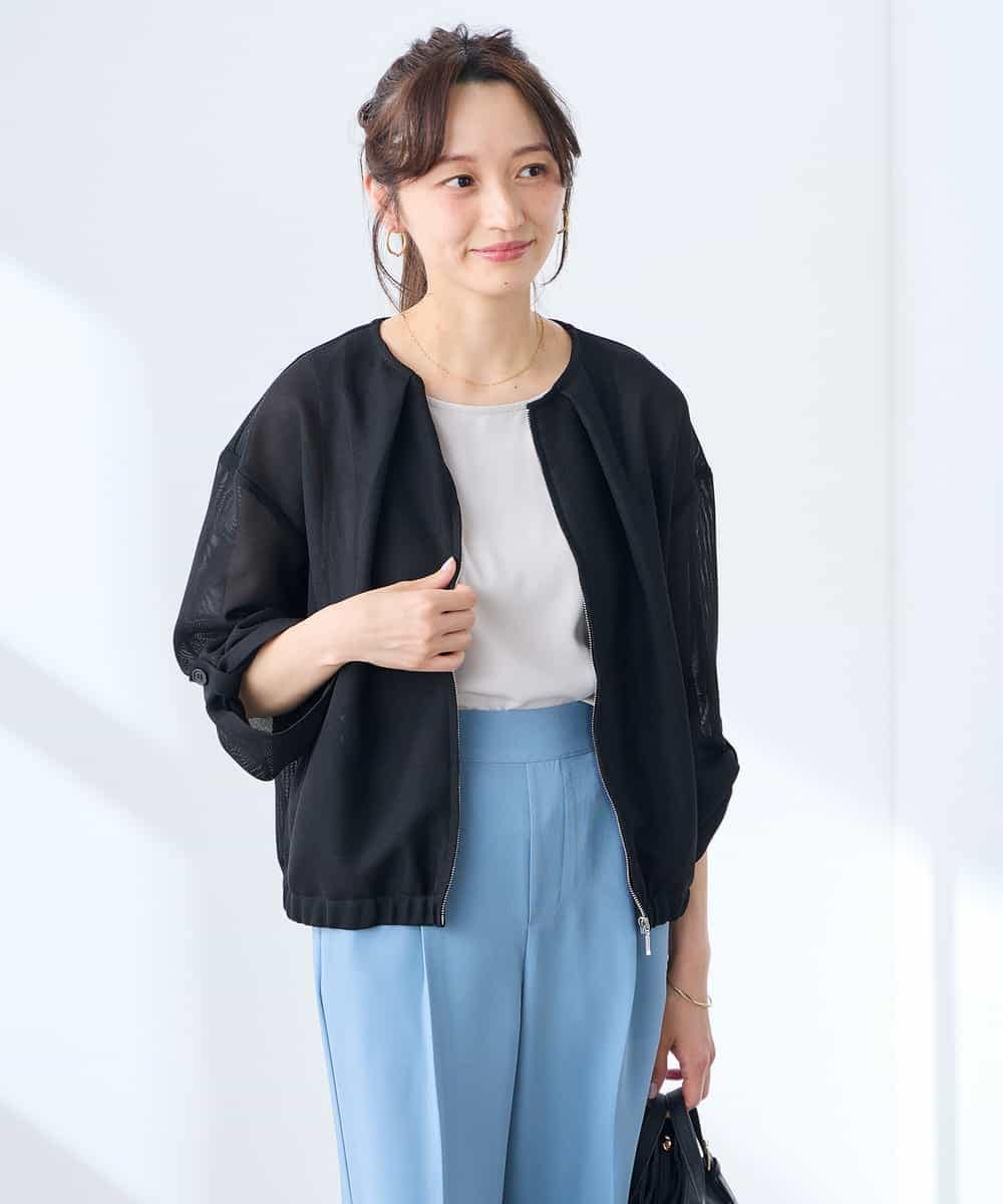 K3JGD18079 a.v.v Elmi(アー・ヴェ・ヴェ) 【低身長サイズ】ノーカラーメッシュブルゾン アイボリー