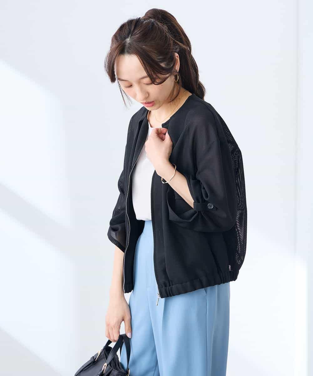 K3JGD18079 a.v.v Elmi(アー・ヴェ・ヴェ) 【低身長サイズ】ノーカラーメッシュブルゾン アイボリー