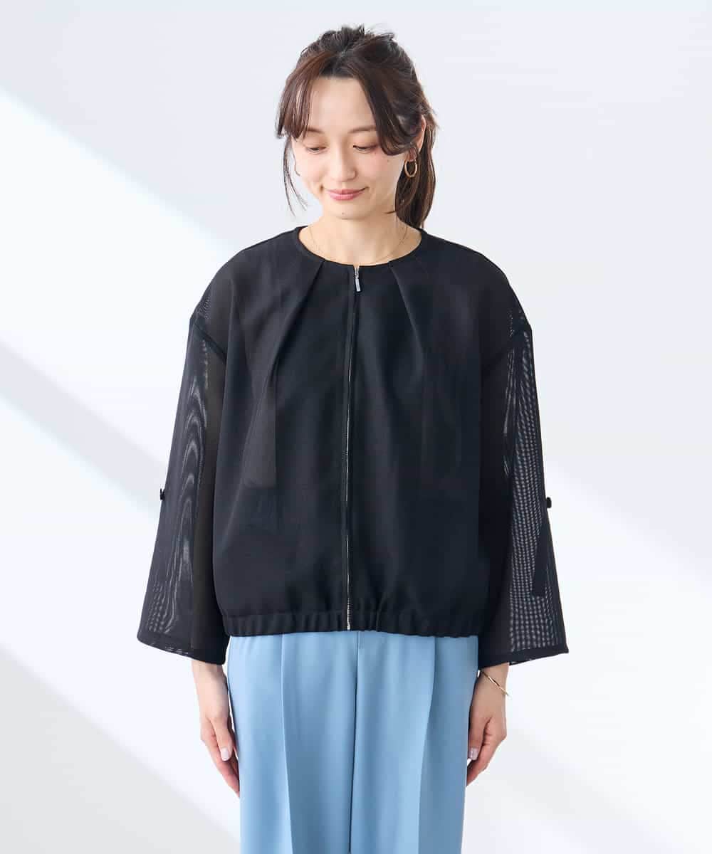 K3JGD18079 a.v.v Elmi(アー・ヴェ・ヴェ) 【低身長サイズ】ノーカラーメッシュブルゾン アイボリー