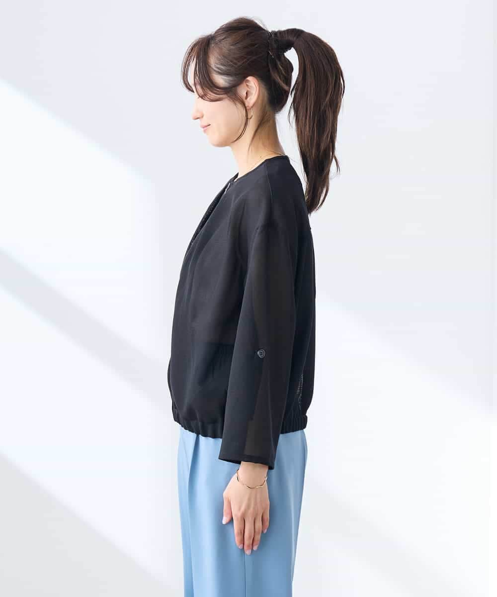 K3JGD18079 a.v.v Elmi(アー・ヴェ・ヴェ) 【低身長サイズ】ノーカラーメッシュブルゾン アイボリー