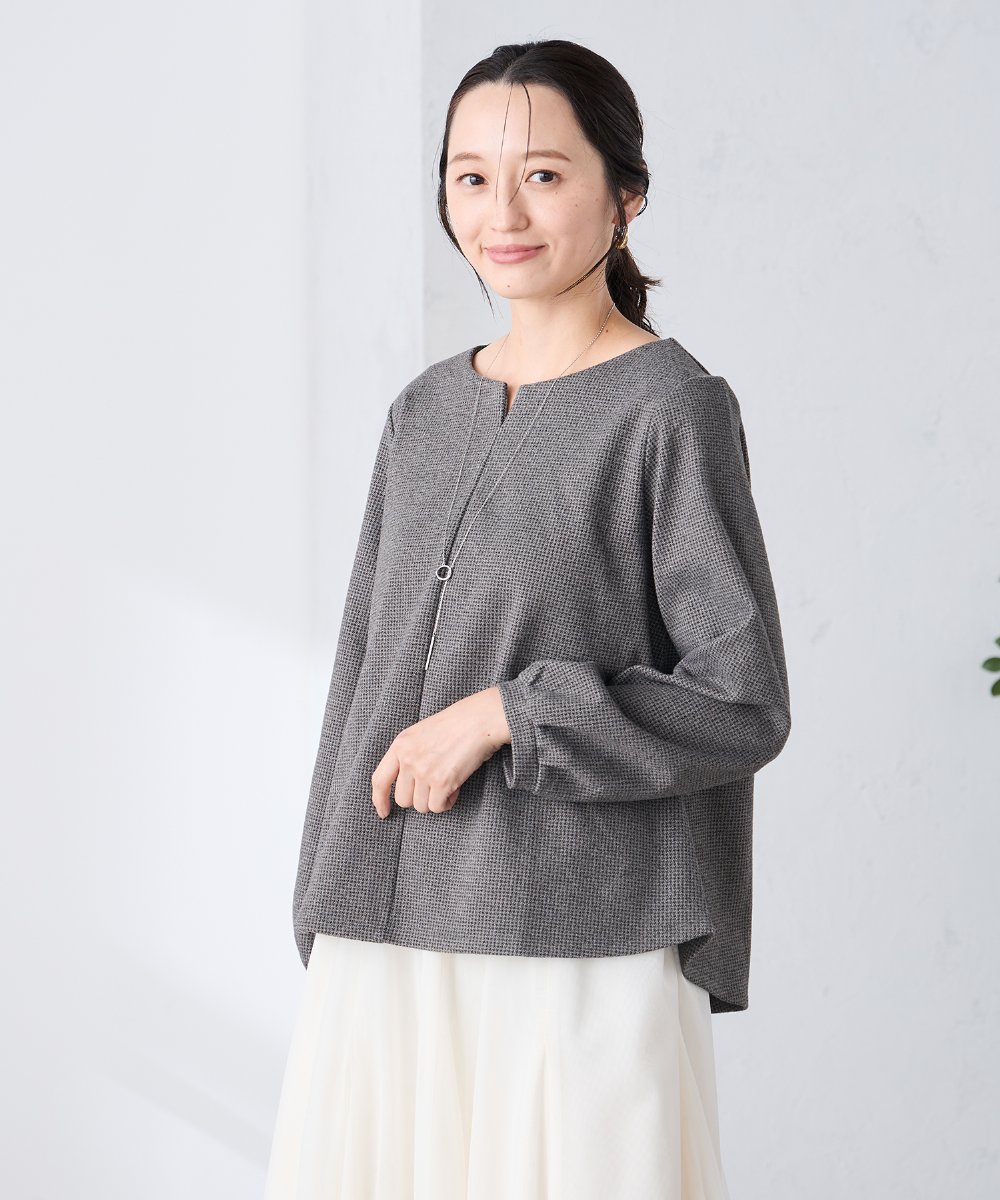 K3KBD45044 a.v.v Elmi(アー・ヴェ・ヴェ) 【低身長サイズ】千鳥ジャカードトップス ブラック