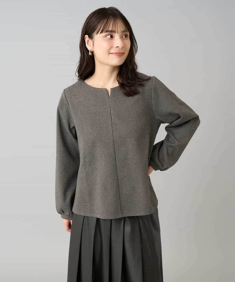 K3KBD45044 a.v.v Elmi(アー・ヴェ・ヴェ) 【低身長サイズ】千鳥ジャカードトップス ブラック