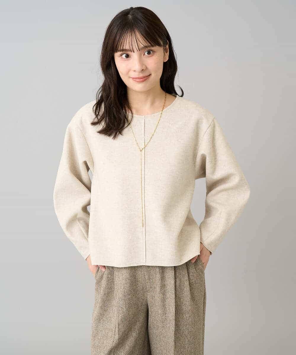 K3KBD48059 a.v.v Elmi(アー・ヴェ・ヴェ) 【低身長サイズ】ウールライクジャージプルオーバー【洗える/ストレッチ】 ライトグレー