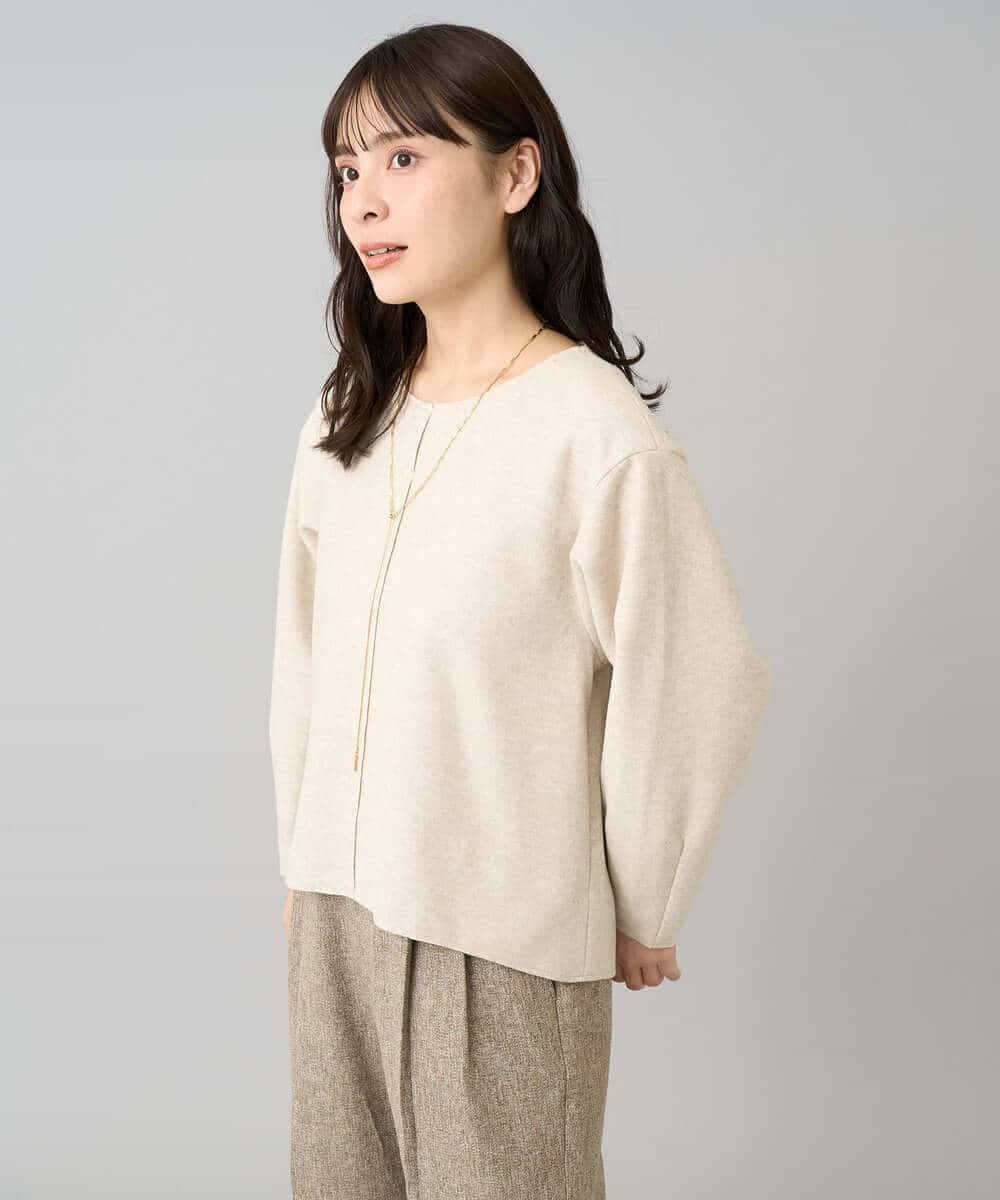 K3KBD48059 a.v.v Elmi(アー・ヴェ・ヴェ) 【低身長サイズ】ウールライクジャージプルオーバー【洗える/ストレッチ】 ライトグレー