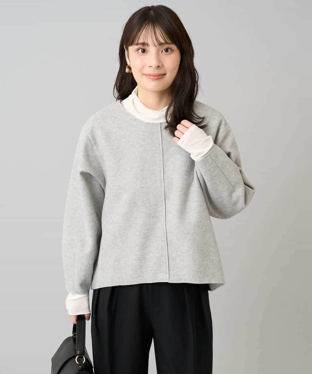 K3KBD48059 a.v.v Elmi(アー・ヴェ・ヴェ) 【低身長サイズ】ウールライクジャージプルオーバー【洗える/ストレッチ】 ライトグレー