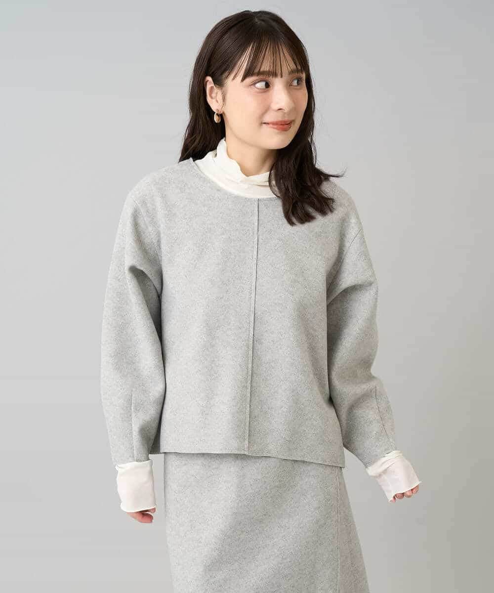 K3KBD48059 a.v.v Elmi(アー・ヴェ・ヴェ) 【低身長サイズ】ウールライクジャージプルオーバー【洗える/ストレッチ】 ライトグレー